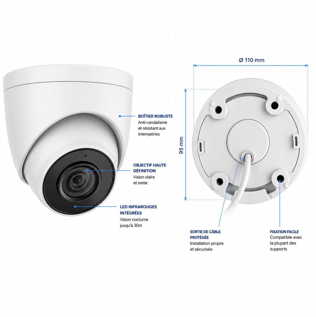 Caméra IP Extérieure / Intérieure PoE avec Audio et Support Carte TF