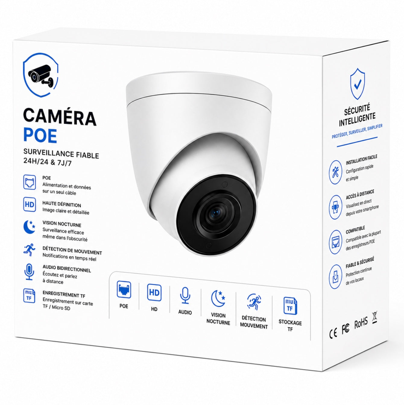 Caméra IP Extérieure / Intérieure PoE avec Audio et Support Carte TF