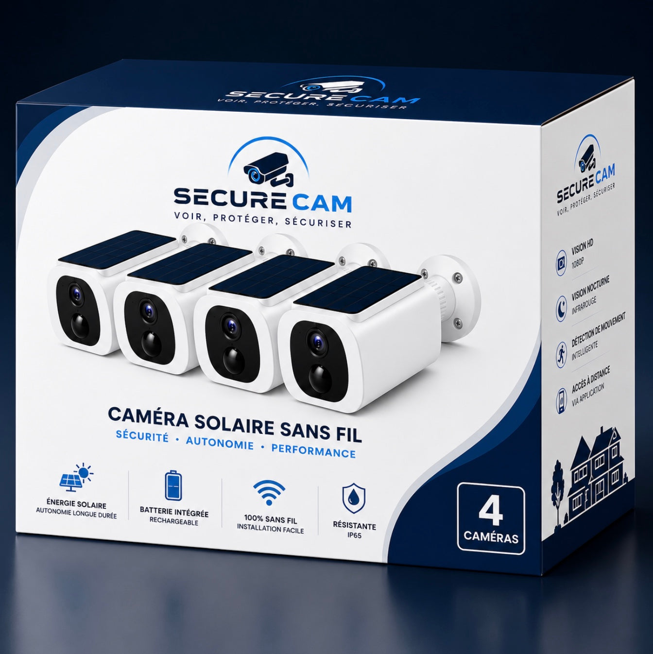 Kit de 4 Caméras de Surveillance Solaires 2K WiFi Extérieures